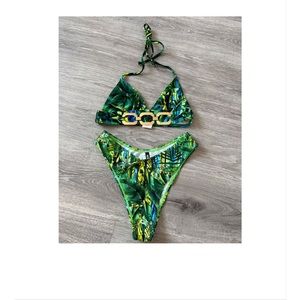 Green Tropical High Rised Bikini